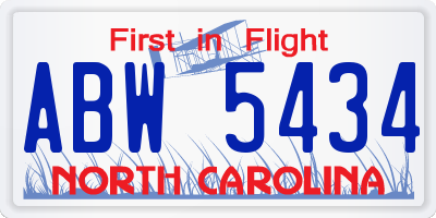 NC license plate ABW5434