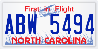 NC license plate ABW5494
