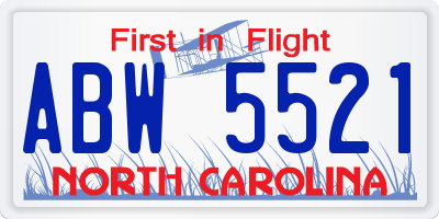 NC license plate ABW5521