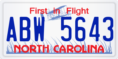 NC license plate ABW5643