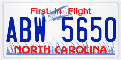 NC license plate ABW5650