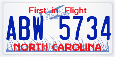 NC license plate ABW5734