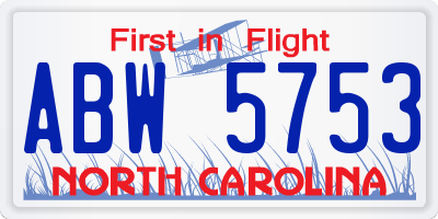 NC license plate ABW5753