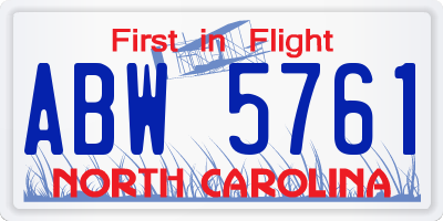 NC license plate ABW5761