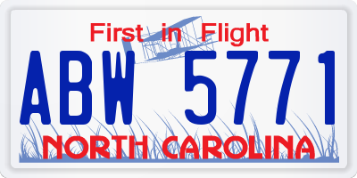 NC license plate ABW5771