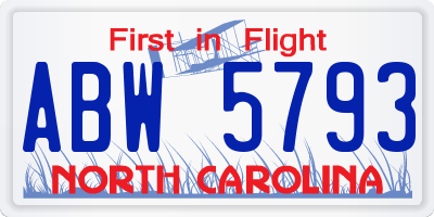 NC license plate ABW5793