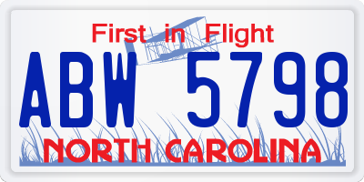NC license plate ABW5798