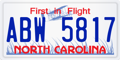 NC license plate ABW5817