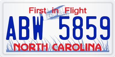 NC license plate ABW5859