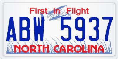 NC license plate ABW5937