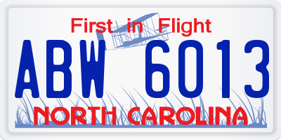 NC license plate ABW6013