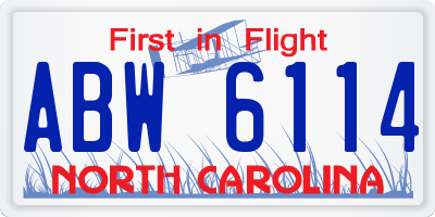 NC license plate ABW6114