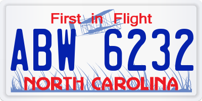 NC license plate ABW6232