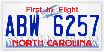 NC license plate ABW6257