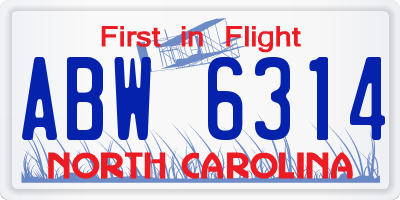 NC license plate ABW6314