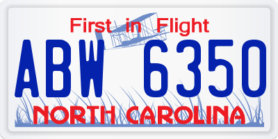 NC license plate ABW6350