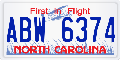 NC license plate ABW6374