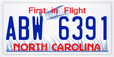 NC license plate ABW6391