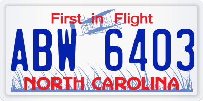 NC license plate ABW6403