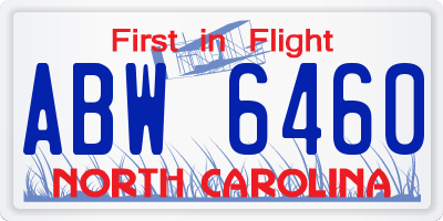 NC license plate ABW6460