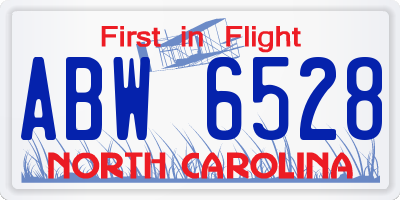 NC license plate ABW6528