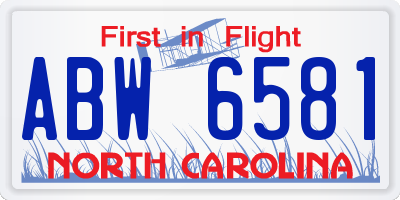 NC license plate ABW6581