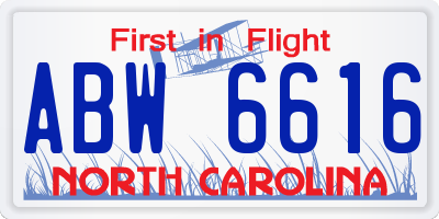NC license plate ABW6616