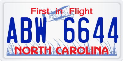 NC license plate ABW6644