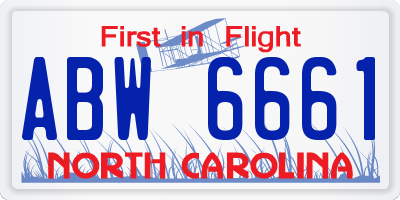 NC license plate ABW6661