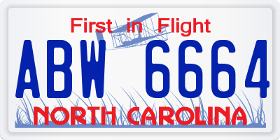 NC license plate ABW6664