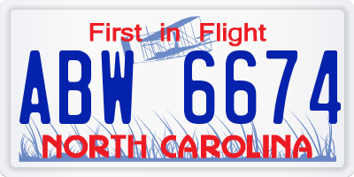 NC license plate ABW6674