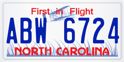 NC license plate ABW6724