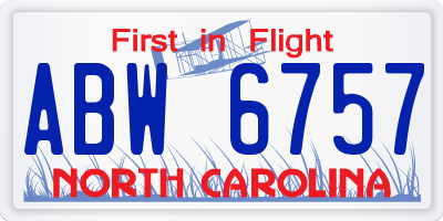 NC license plate ABW6757