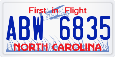 NC license plate ABW6835