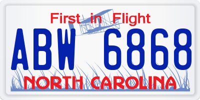 NC license plate ABW6868