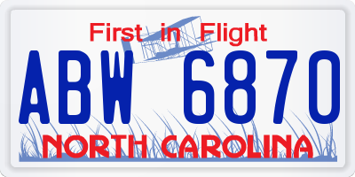 NC license plate ABW6870