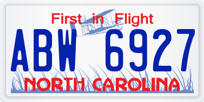 NC license plate ABW6927