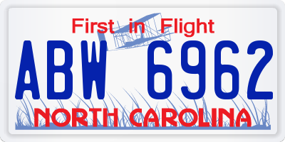 NC license plate ABW6962