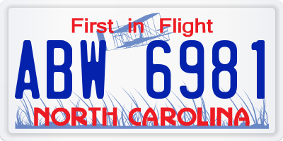 NC license plate ABW6981