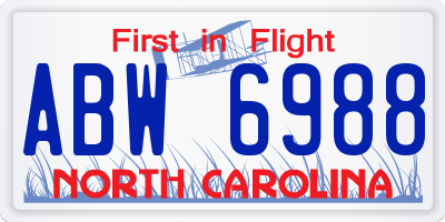 NC license plate ABW6988