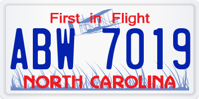 NC license plate ABW7019