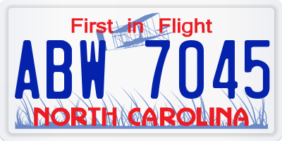 NC license plate ABW7045