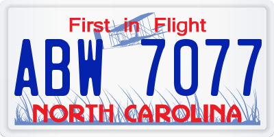 NC license plate ABW7077