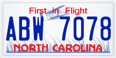 NC license plate ABW7078
