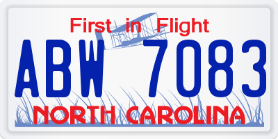NC license plate ABW7083