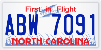 NC license plate ABW7091