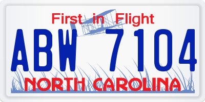 NC license plate ABW7104