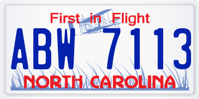 NC license plate ABW7113
