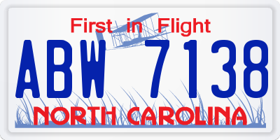 NC license plate ABW7138
