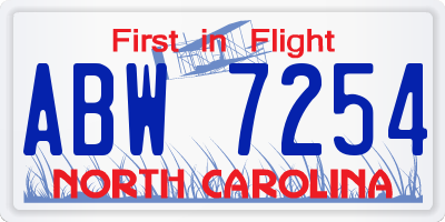 NC license plate ABW7254